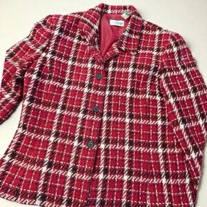 Villager Liz Clayborn Woman’s Red and White Plaid Blazer Size 14